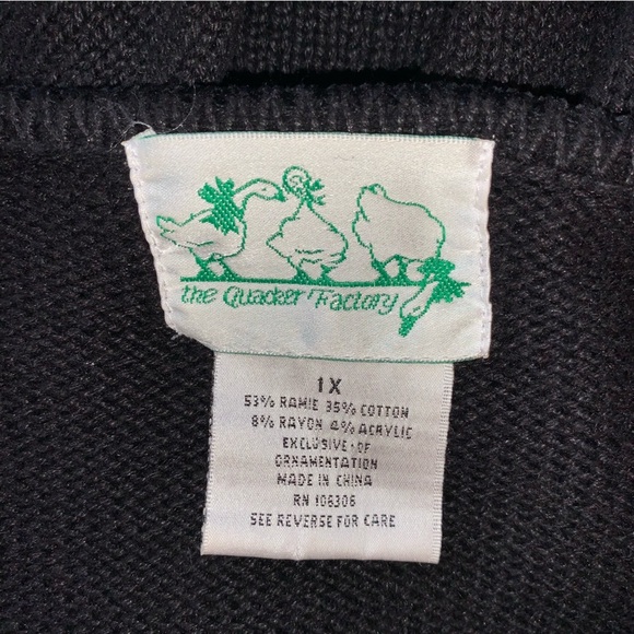 Quacker Factory Beaded Snowman Cardigan Sweater 1X Black Full Zip Snow Winter - Picture 7 of 10